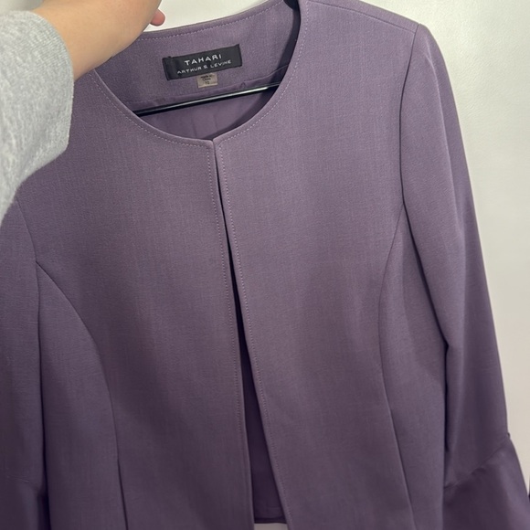 Tahari Purple Blazer Collarless Bell Sleeves - Picture 7 of 7